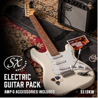 SX SE1SKW Strat Style Electric Guitar 10 Watt Amp Bag/Lead/Tuner/Strap White