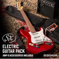 SX SE1SK34CAR 3/4 Size Strat Style Electric Guitar 10 Watt Amp Bag/Lead/Tuner/Strap Candy Apple Red