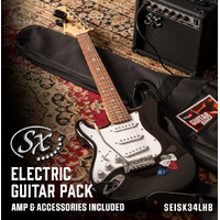 SX SE1SK34LHB 3/4 Size Strat Style Left Hand Electric Guitar 10 Watt Amp Bag/Lead/Tuner/Strap Black