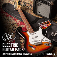 SX SE1SKTS Strat Style Electric Guitar 10 Watt Amp Bag/Lead/Tuner/Strap Tobacco Sunburst