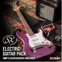 SX SE1SKMP Strat Style Electric Guitar 10 Watt Amp Bag/Lead/Tuner/Strap Metallic Purple