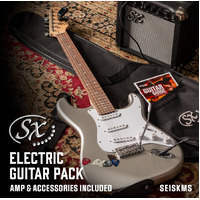 SX SE1SKMS Strat Style Electric Guitar 10 Watt Amp Bag/Lead/Tuner/Strap Metallic Silver