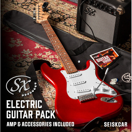 SX SE1SKCAR Strat Style Electric Guitar 10 Watt Amp Bag/Lead/Tuner/Strap Candy Apple Red