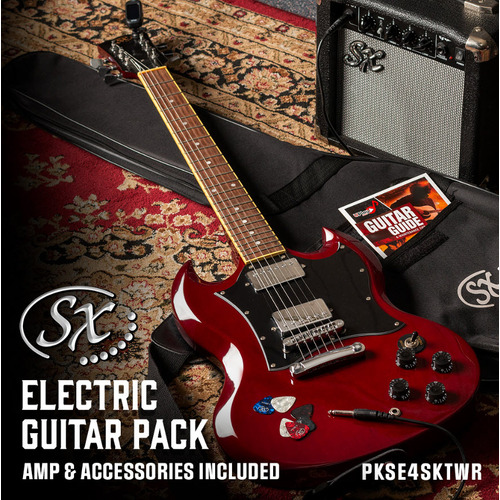 SX PKSE4SKTWR SG Style Electric Guitar 10 Watt Amp Bag/Strap/Lead Pics Transparent Wine Red