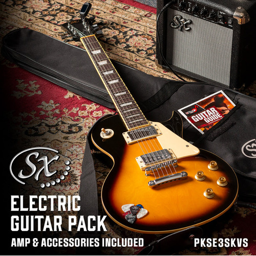 SX PKSE3SKVS Les Paul Style Electric Guitar 10 Watt Amp Bag/Strap/Lead/Pics Vintage Sunburst