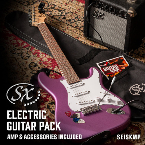 SX SE1SKMP Strat Style Electric Guitar 10 Watt Amp Bag/Lead/Tuner/Strap Metallic Purple